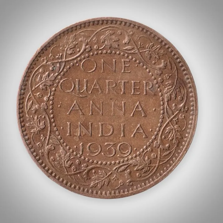 Rare 1/4 Anna 1939 King George VI Calcutta Mint British India Coin # A640