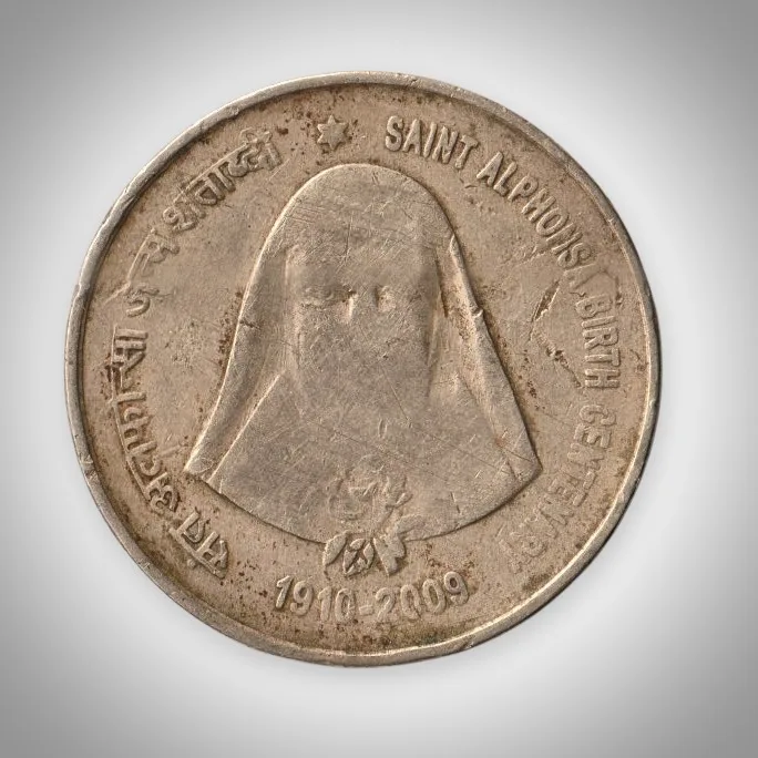 Rare 5 Rupees 2009 Saint Alphonsa Birth Centenary Calcutta Mint Republic of India Coin # A282