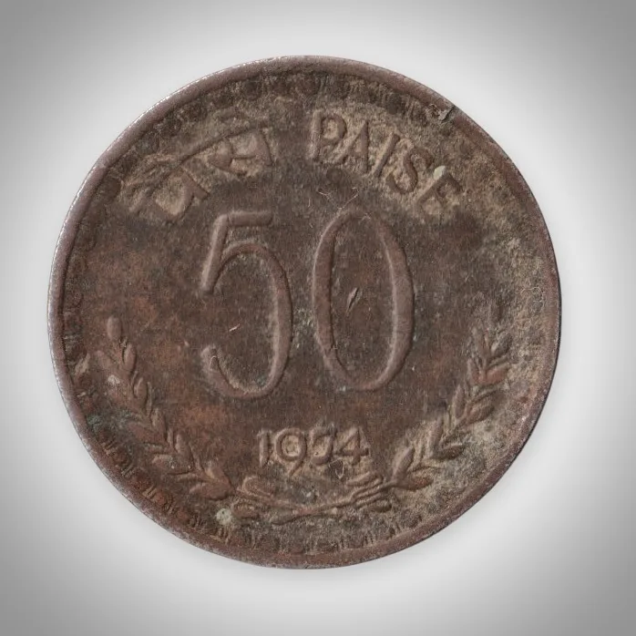 Rare 50 Paise 1974 Republic of India Bombay Mint Copper Nickel Coinage India Coin # A036