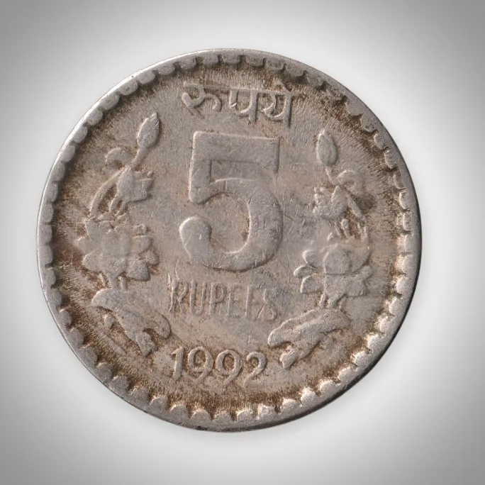 Rare 5 Rupees 1992 Republic India Calcutta Mint Coinage India Coin # A128