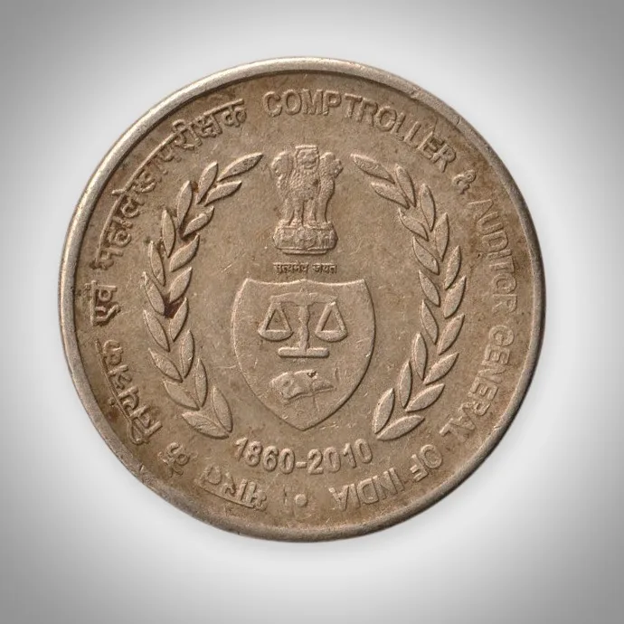 Rare 5 Rupees 2010 Comptroller & Auditor General of India Noida Mint Republic India Coin # A285