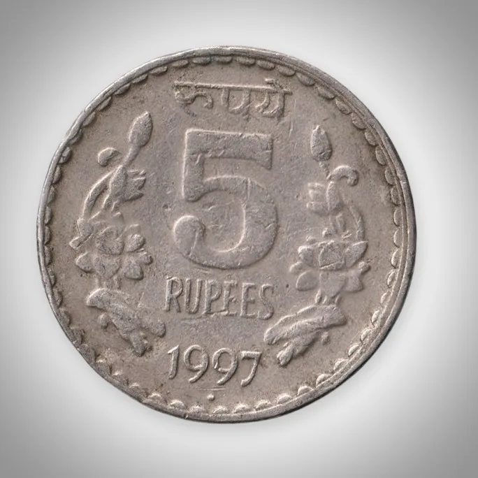 Rare 5 Rupee 1997 Republic India Noida Mint Coinage India Coin # A141