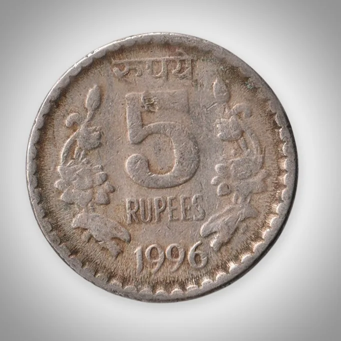 Rare 5 Rupees 1996 Republic of India Calcutta Mint Coinage India Coin # A136