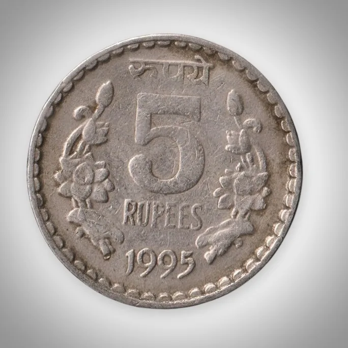 Rare 5 Rupees 1995 Republic of India Calcutta Mint Coinage India Coin # A135