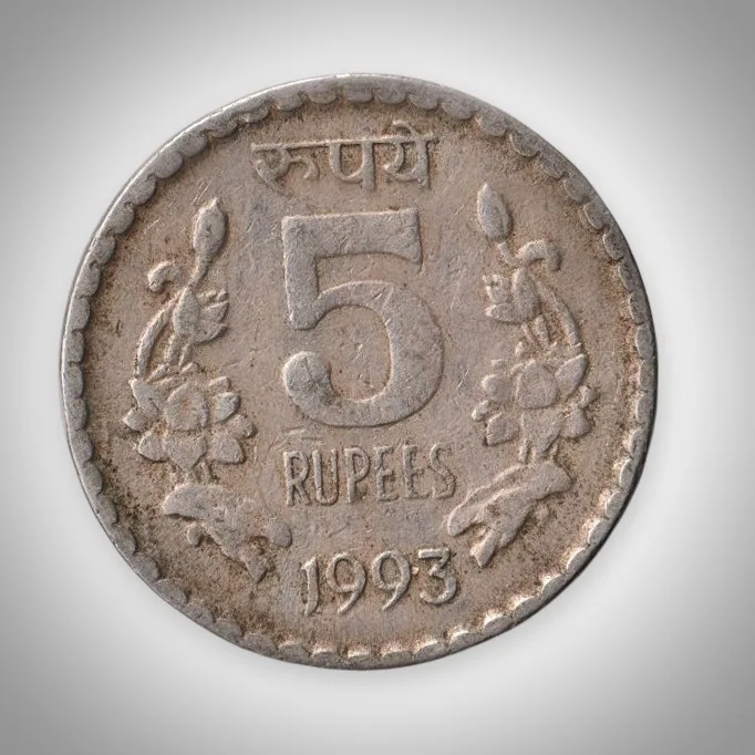 Rare 5 Rupees 1993 Republic of India Calcutta Mint Coinage India Coin # A131