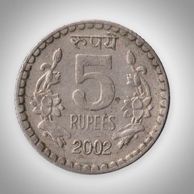 Rare 5 Rupees 2002 Republic of India Calcutta Mint Coinage India Coin # A161