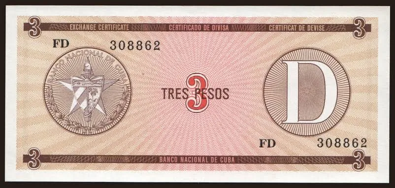Cuba 1980s 3 Peso World Banknote Gem Unc UNC Unique and Rare