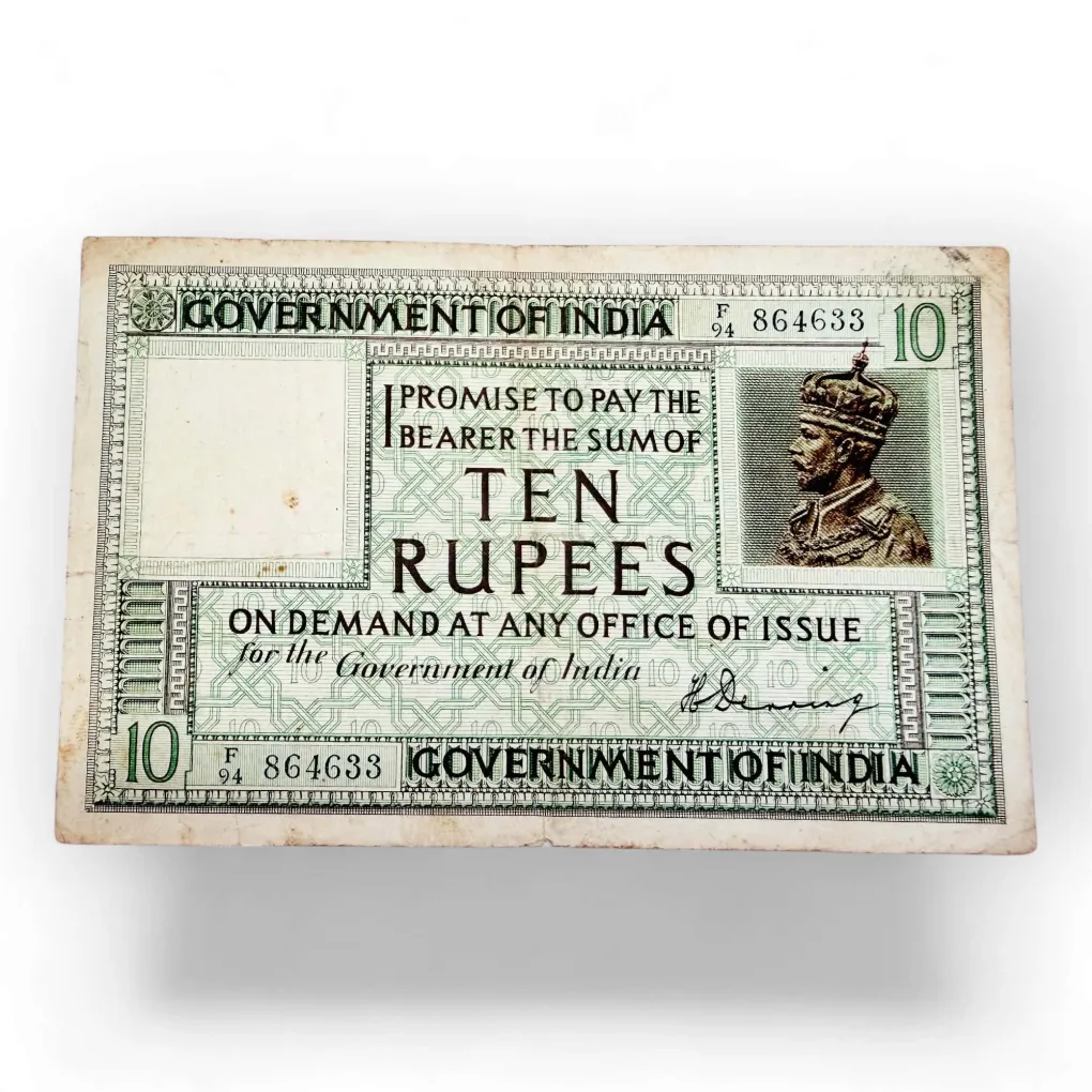 Re 10 British India Banknote King George V Portrait Series Signed By H Denning Ultra Unique and Rare