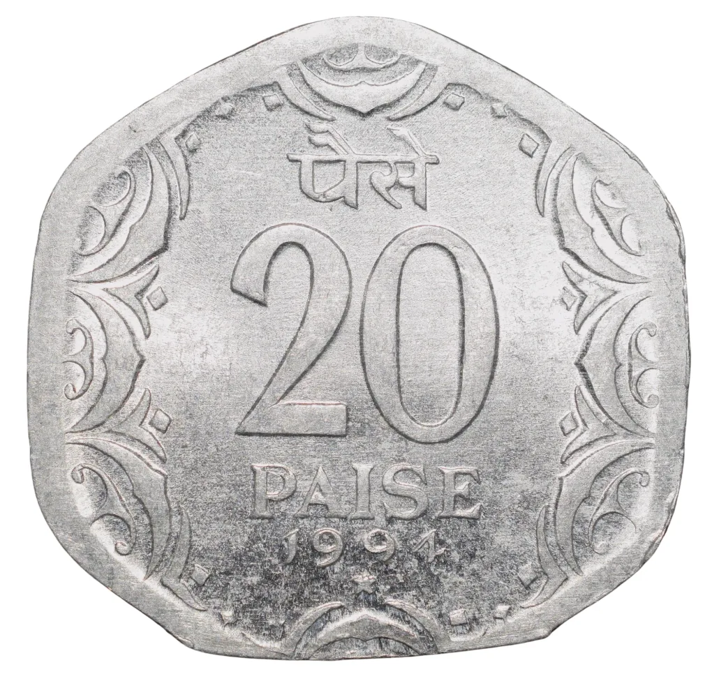 Aluminium 20 Paise of Republic India (AD 1994) of Hyderabad Mint Rare with Straights Clip Error