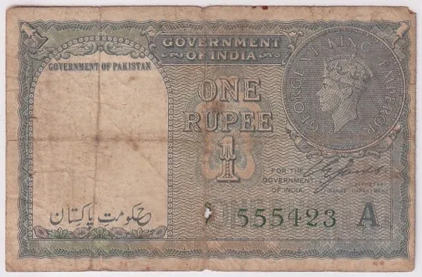 Rare C E Jones Signature 1948 Pakistan Overprint One Rupee Banknote Fine Condition #2
