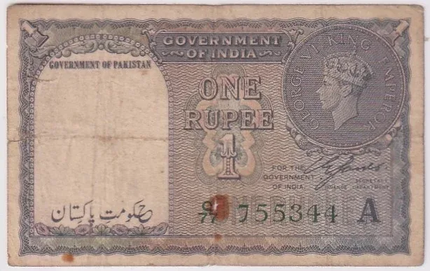 Rare C E Jones Signature 1948 Pakistan Overprint One Rupee Banknote Fine Condition #3