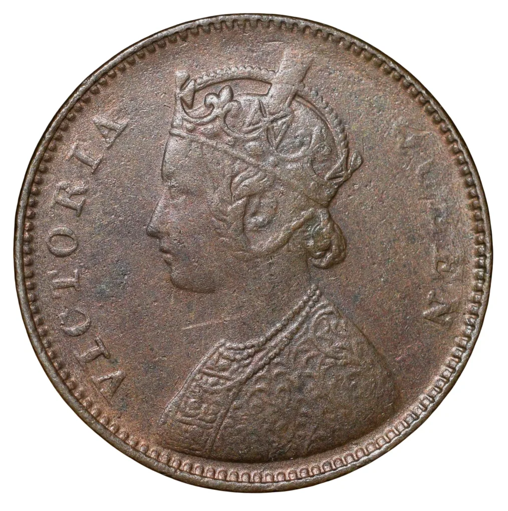 Copper 1/4 Anna of Victoria Queen (AD 1862) of Calcutta Mint of Reverse Type 1