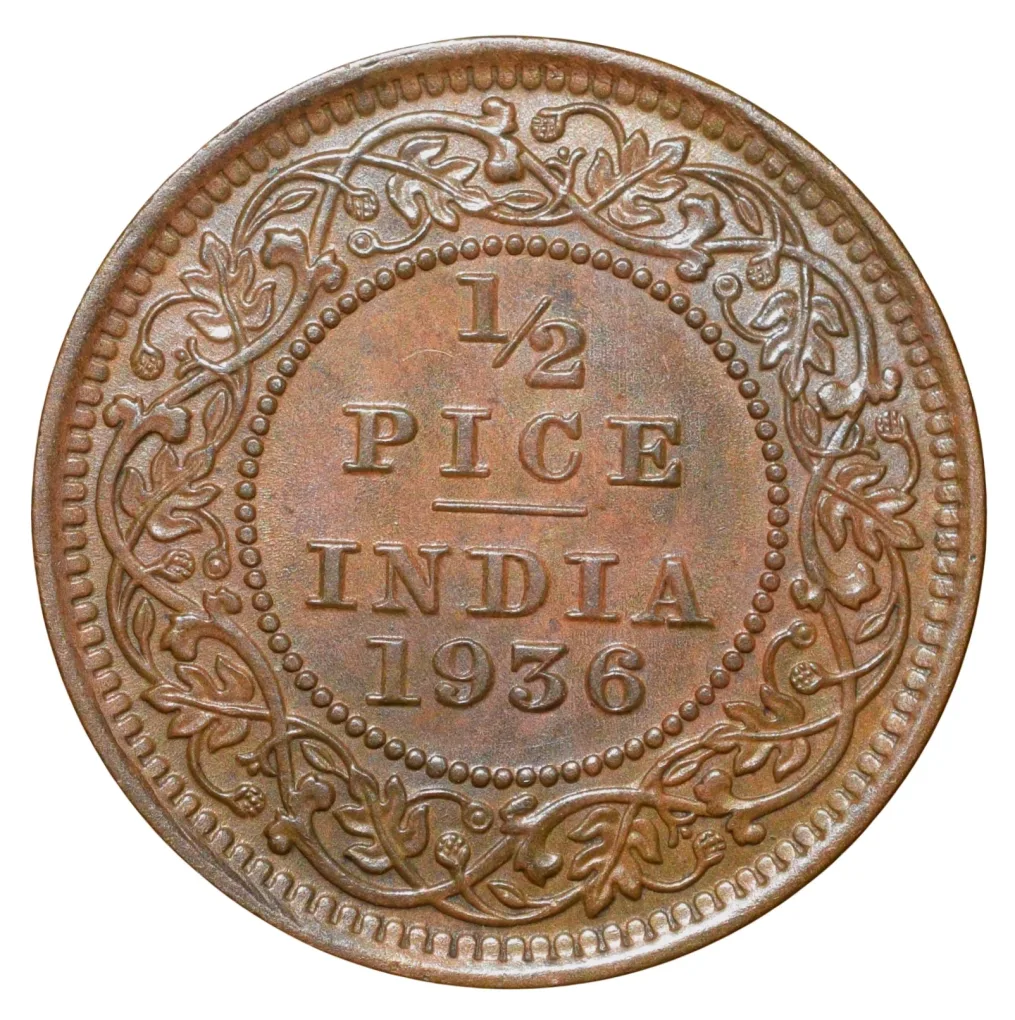 Bronze 1/2 Pice of George V (AD 1936) of Calcutta Mint About UNC Grade