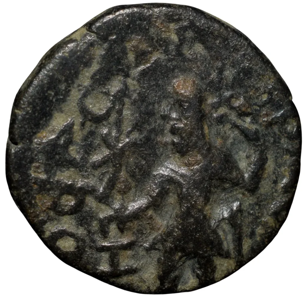 Copper Drachma of Kanishka I(AD127-150) of Kushan Dynasty "Moon God" MAO Type