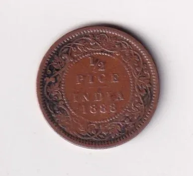 British-India  ½ Pice 1888 - Victoria Rare Coin