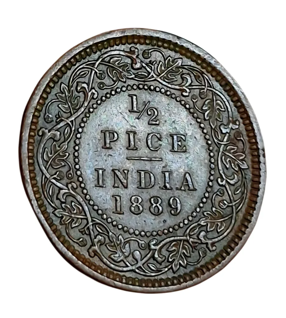 British India Copper 1/2 PICE Year 1889 VICTORIA EMPRESS in High Collectable Grade.