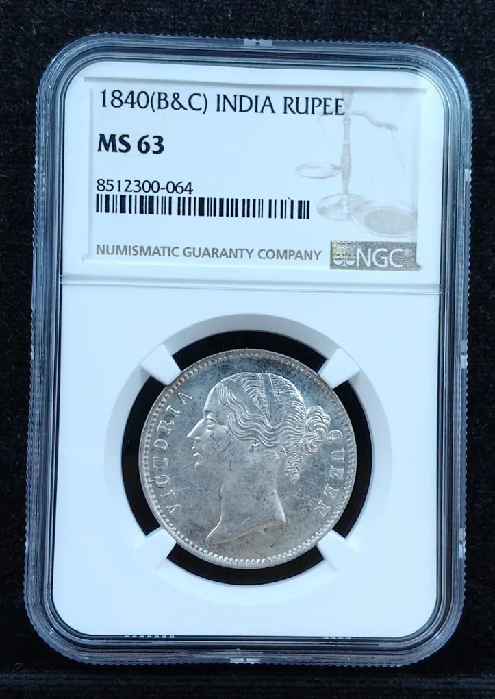 India - British 1 Rupee 1840 - Victoria Rare Silver Coin with NGC Grading- MS 63