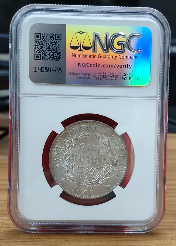 India - British 1 Rupee 1840 - Victoria Rare Silver Coin with NGC Grading -MS 63