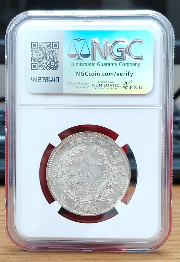 India - British 1 Rupee 1840 - Victoria Rare Silver Coin with NGC Grading -MS 63