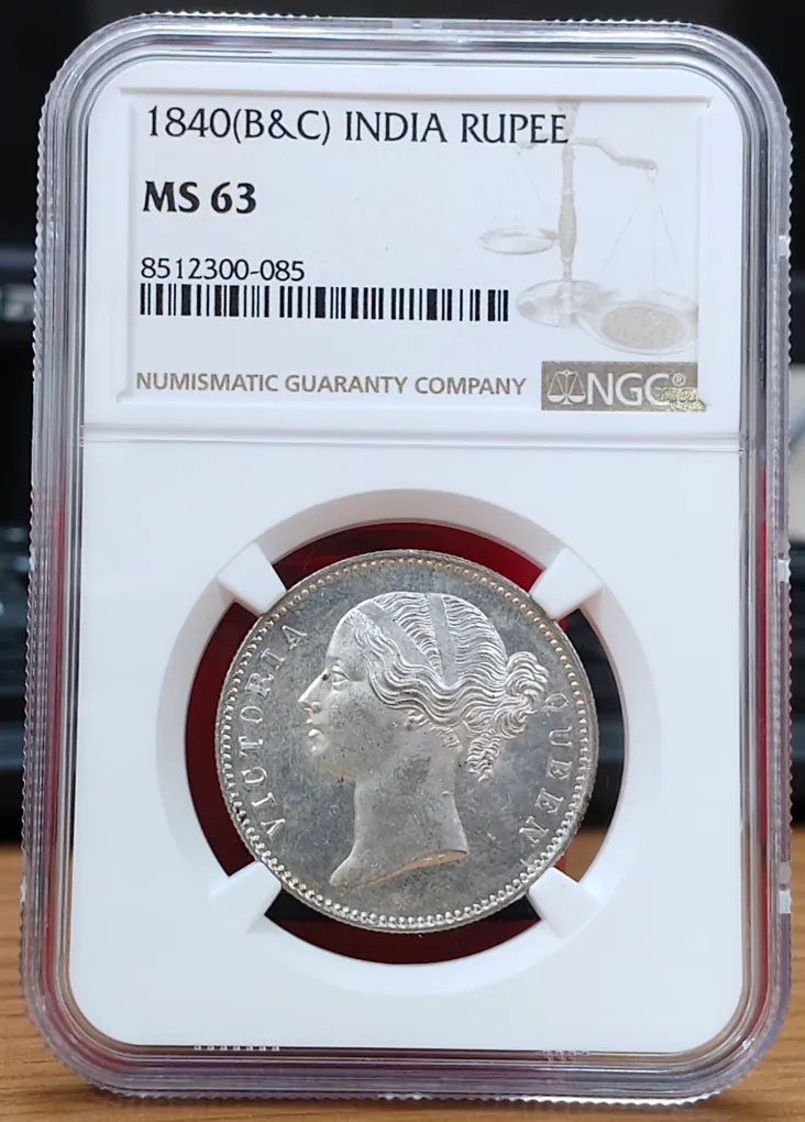 India - British 1 Rupee 1840 - Victoria Rare Silver Coin with NGC Grading -MS 63