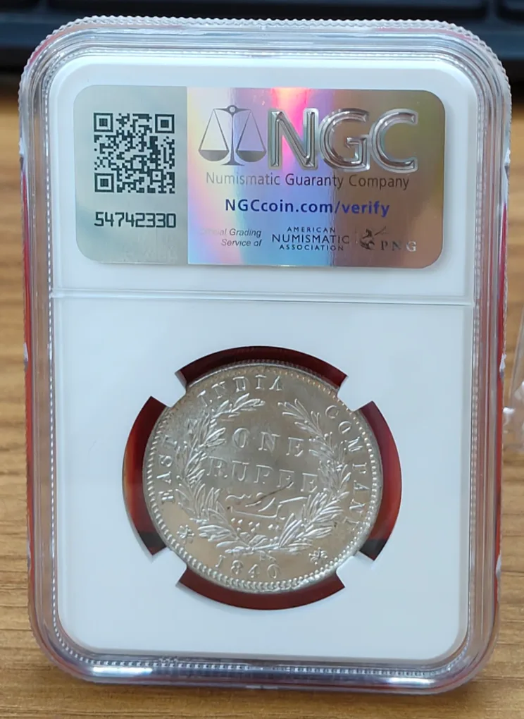 India - British 1 Rupee 1840 - Victoria Rare Silver Coin with NGC Grading -MS 63