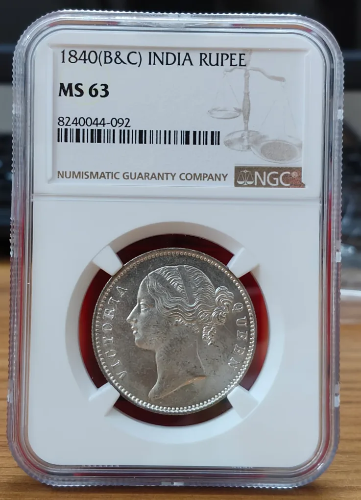 India - British 1 Rupee 1840 - Victoria Rare Silver Coin with NGC Grading -MS 63