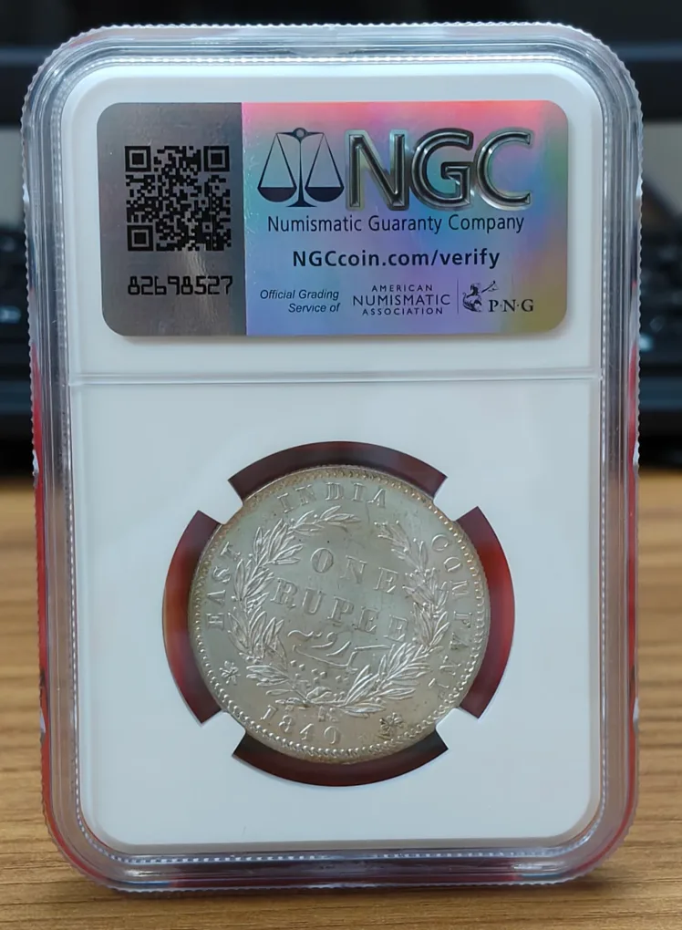 India - British 1 Rupee 1840 - Victoria Rare Silver Coin with NGC Grading -MS 63