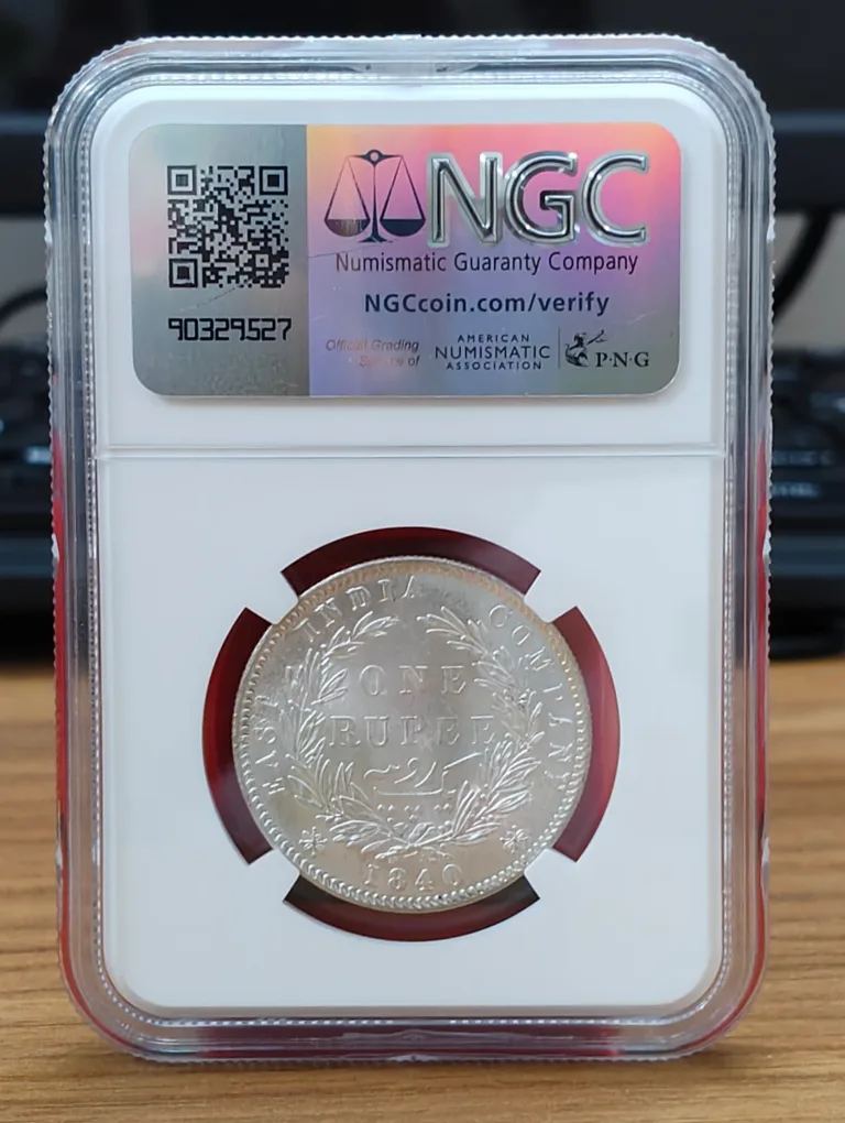 India - British 1 Rupee 1840 - Victoria Rare Silver Coin with NGC Grading -MS 63