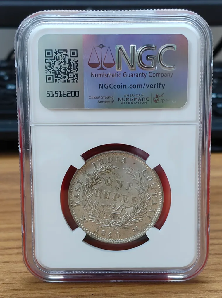 India - British 1 Rupee 1840 - Victoria Rare Silver Coin with NGC Grading -MS 63