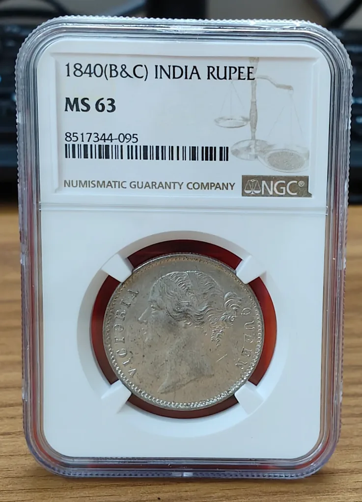India - British 1 Rupee 1840 - Victoria Rare Silver Coin with NGC Grading -MS 63