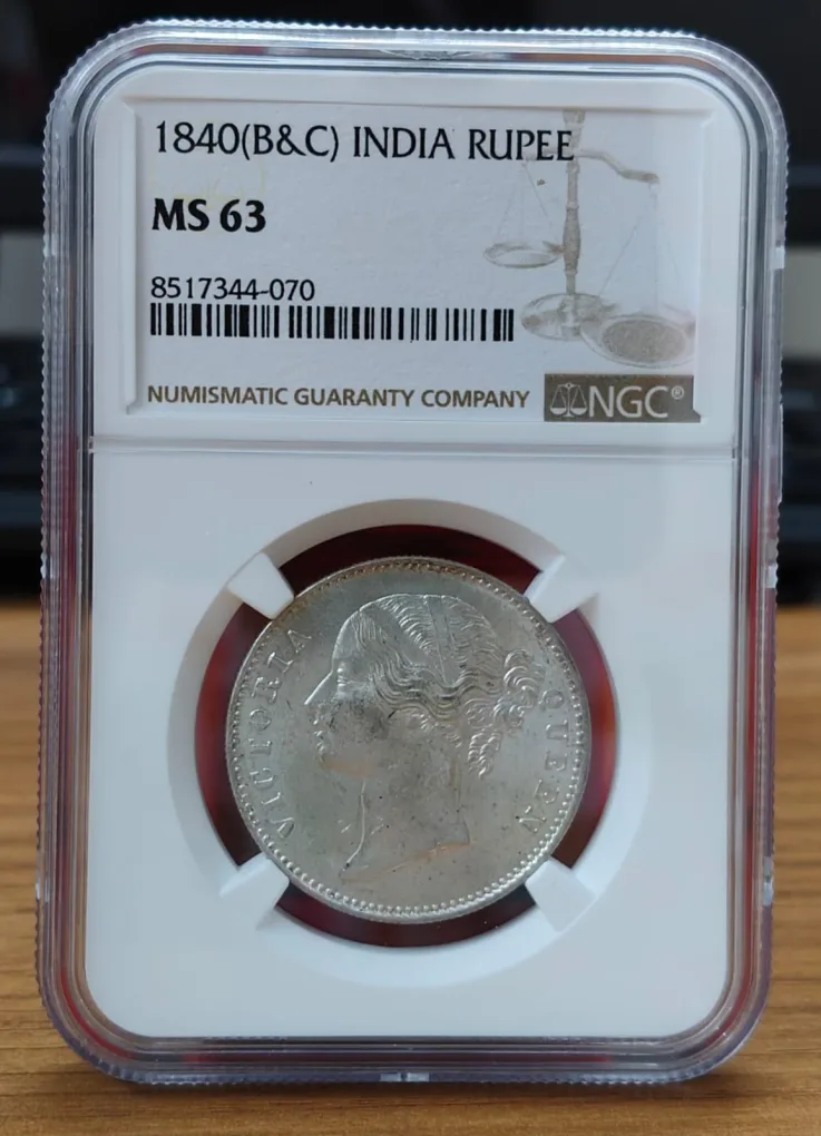 India - British 1 Rupee 1840 - Victoria Rare Silver Coin with NGC Grading -MS 63