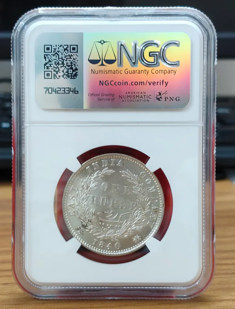 India - British 1 Rupee 1840 - Victoria Rare Silver Coin with NGC Grading -MS 63