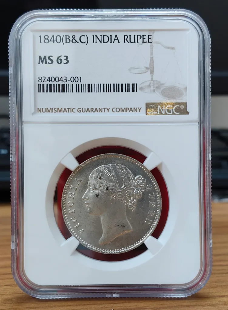 India - British 1 Rupee 1840 - Victoria Rare Silver Coin with NGC Grading -MS 63