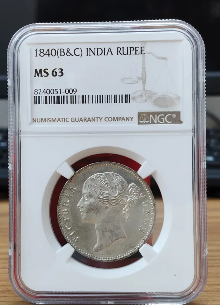 India - British 1 Rupee 1840 - Victoria Rare Silver Coin with NGC Grading -MS 63