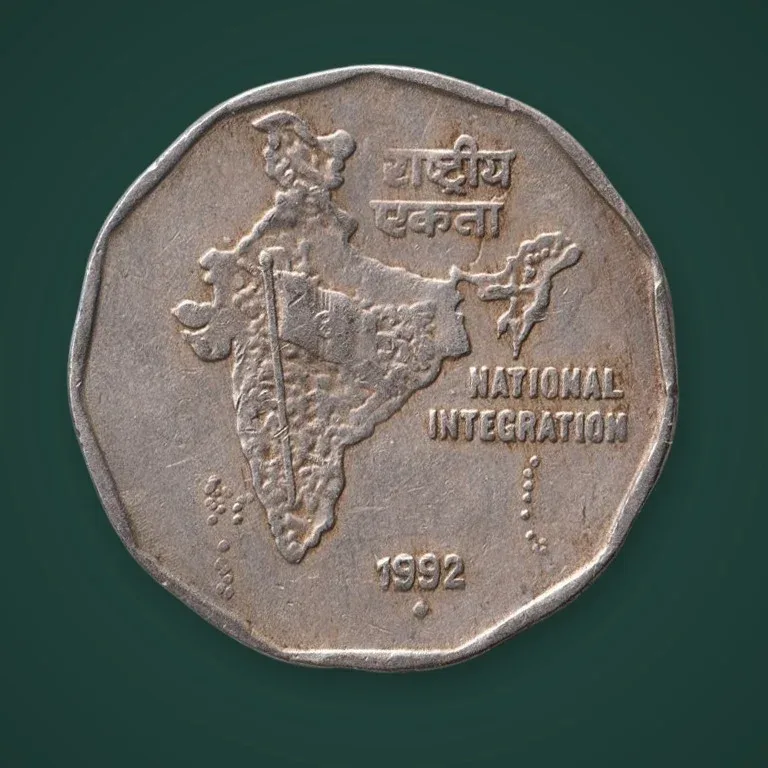 Rare 2 Rupee 1992 Republic India National Integration Bombay Mint # A695