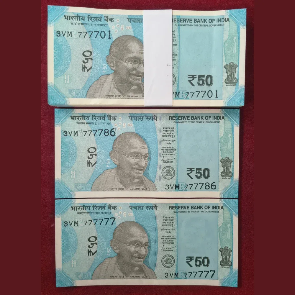50 RUPEES (R INSERT 2024) GOVERNOR SHAKTKANT DAS RARE UNC SERIAL PACKET WITH FANCY NUMBEER ENDING 777786 + 777777