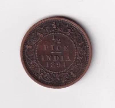 1894 British- India 1/2 Pice (Victoria) Calcutta Mint Rare Coin
