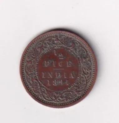 1894 British- India 1/2 Pice (Victoria) Calcutta Mint Rare Coin