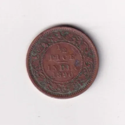 1890 British- India 1/2 Pice (Victoria) Calcutta Mint Rare Coin