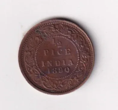 1890 British- India 1/2 Pice (Victoria) Calcutta Mint Rare Coin