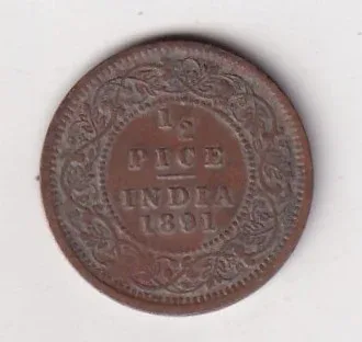1891 British- India 1/2 Pice (Victoria) Calcutta Mint Rare Coin