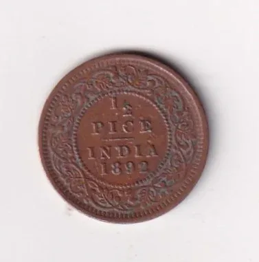 1892 British- India 1/2 Pice (Victoria) Calcutta Mint Rare Coin