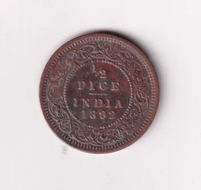 1892 British- India 1/2 Pice (Victoria) Calcutta Mint Rare Coin