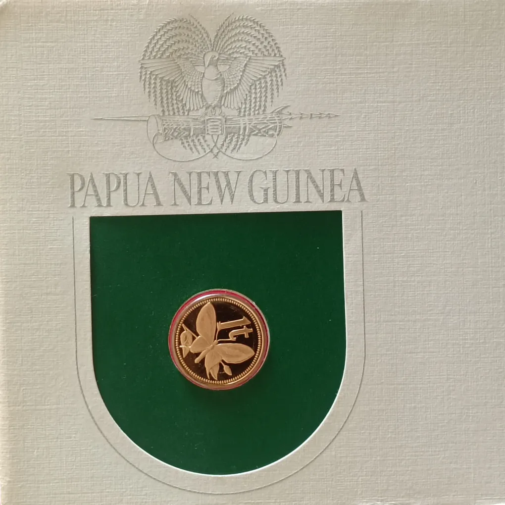 1975 PNG Papua New Guinea PNC with Proof 1 Toea 1t Coin and Matching Stamp