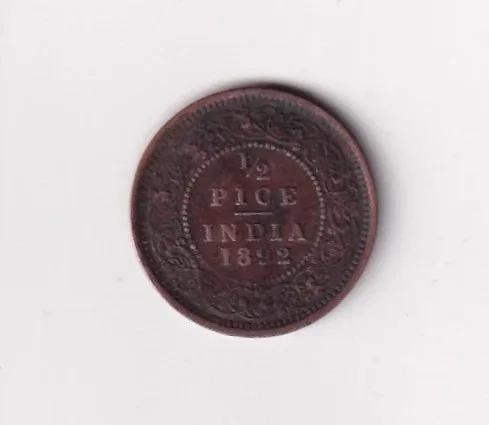 1892 British- India 1/2 Pice (Victoria) Calcutta Mint Rare Coin
