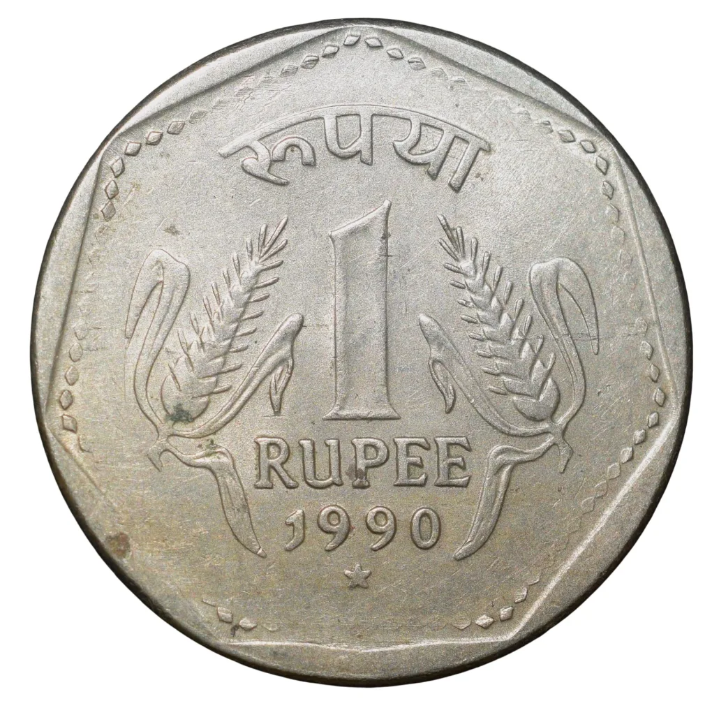 Copper-Nickel 1 Rupee of Republic India (AD 1990) of Hyderabad Mint Reeded Edge Rare