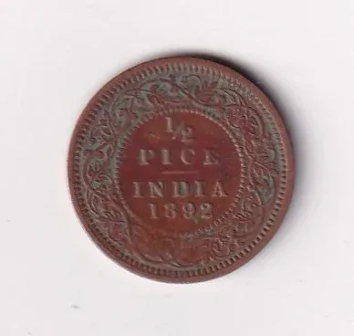 1892 British- India 1/2 Pice (Victoria) Calcutta Mint Rare Coin