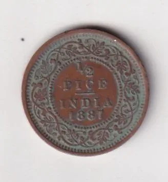 1887 British- India 1/2 Pice (Victoria) Calcutta Mint Rare Coin