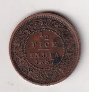 1887 British- India 1/2 Pice (Victoria) Calcutta Mint Rare Coin