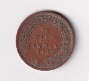 1900 British- India 1/2 Pice (Victoria) Calcutta Mint Rare Coin